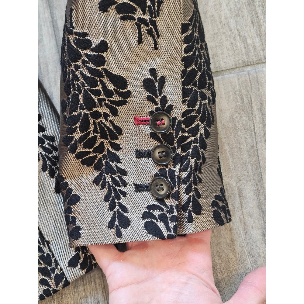 Boden Jacquard Party Blazer Women Size 6 Gold Black Botanical Leaf Jacket Fancy - Picture 5 of 12